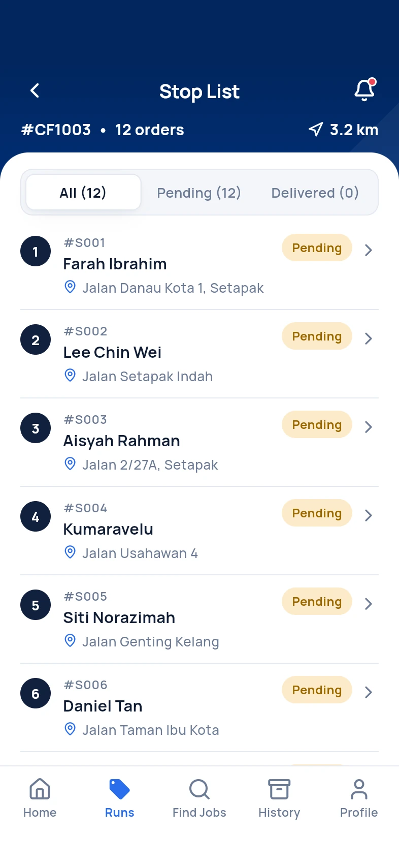 Cefflo Driver: stop list